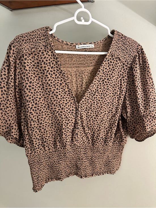 Abercrombie & Fitch Tops - Abercrombie & Fitch Brown Leopard Print Smocked V-Neck Top